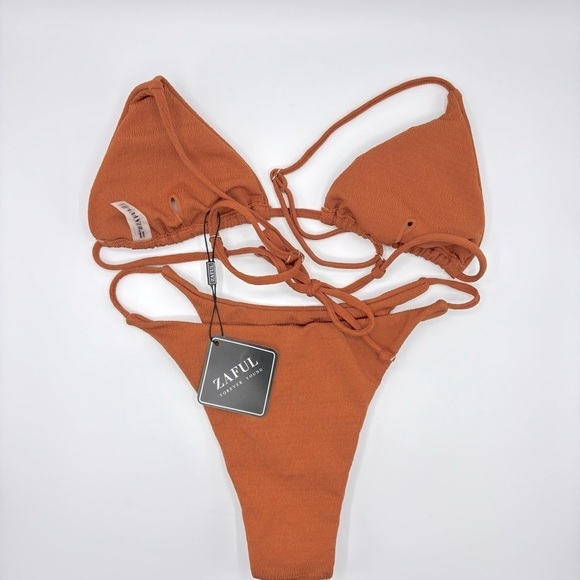 ZAFUL Triangle Bikini Cami String Swimwear Texture High Cut Thong Swimsuit XS - Picture 4 of 10